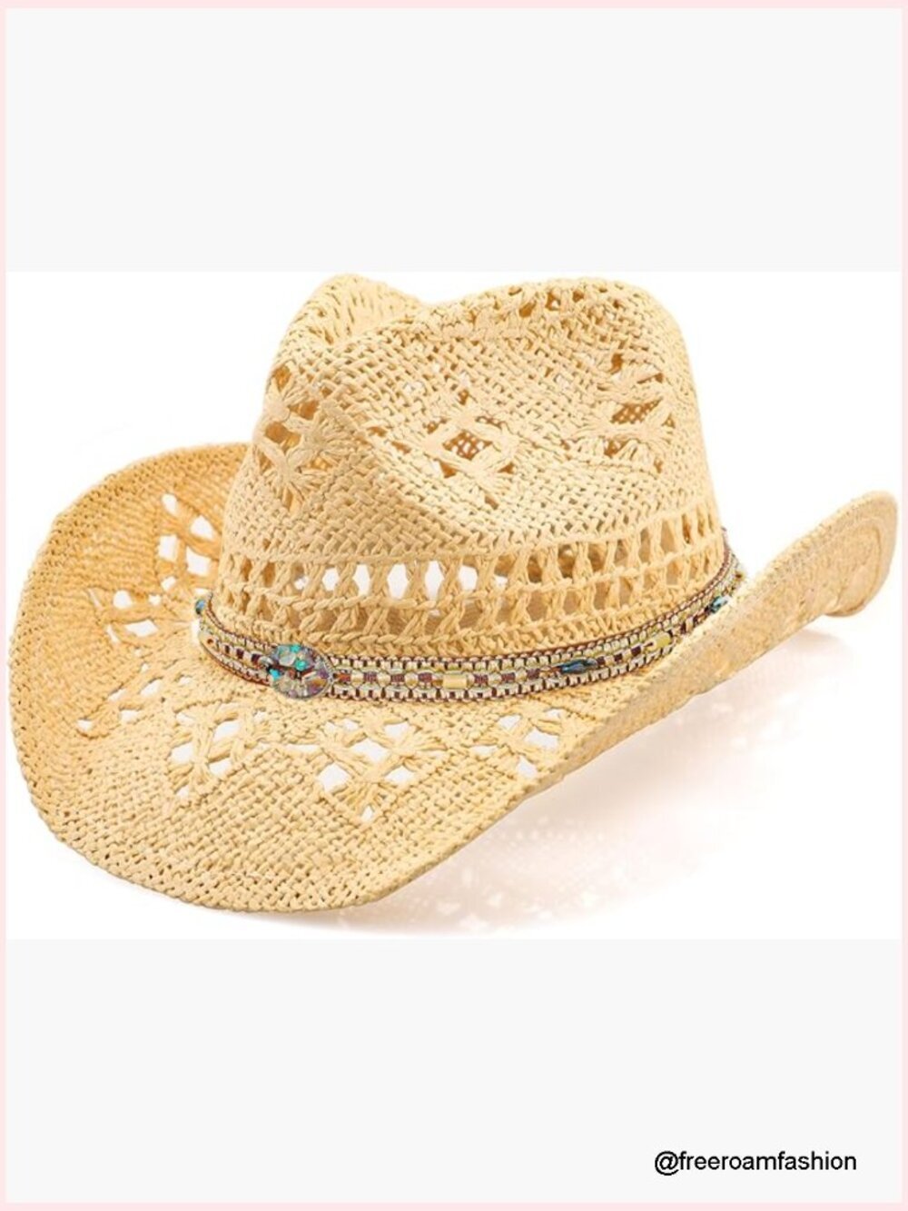 Straw Cowboy Hat with Shapeable Brim, Wide Brim Design for Sun Protection